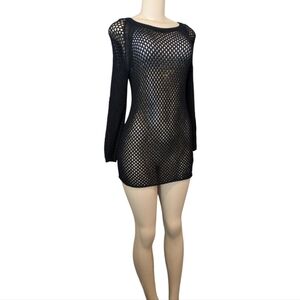 Wilfred Free Aritzia Black Open Knit Tunic Top Mini Dress Women's Size Medium